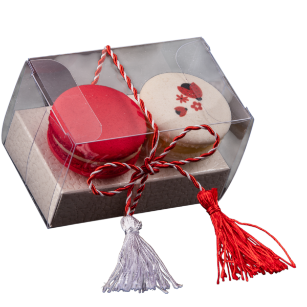 Cutie transparenta cu 2 buc macarons